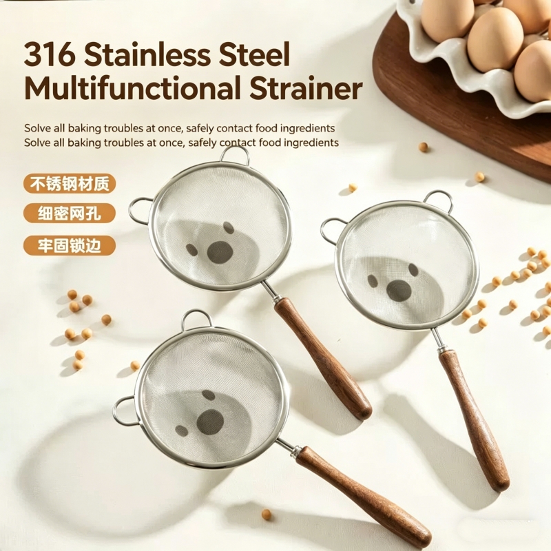 Baby Food Filter - Saringan filter halus, gagang kayu 304